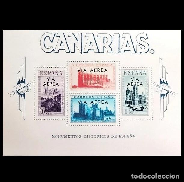 Sellos: Edifil 62 Hojita HB Canarias MNH Sobrecarga Negra Espa&ntilde;a 1938 sin fijasellos Monumentos Hist&oacute;ricos