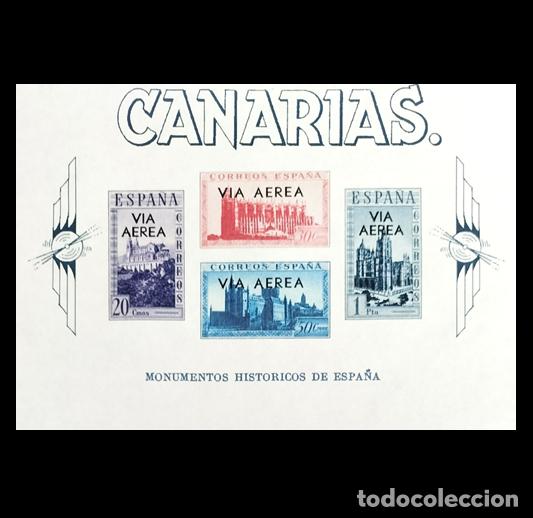 Sellos: Edifil 62 Hojita SIN DENTAR HB Canarias MNH Sobrecarga Negra Espa&ntilde;a 1938 Monumentos Hist&oacute;ricos