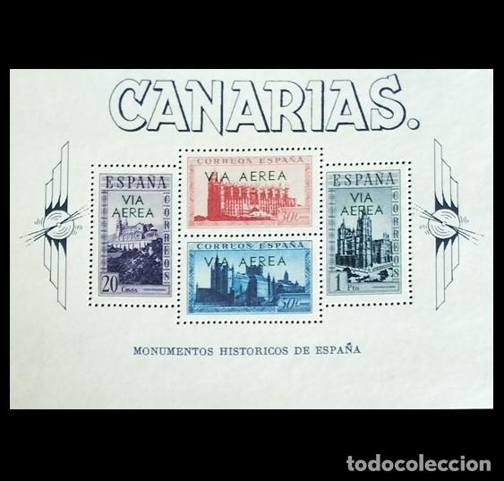 Sellos: Edifil 64 Hojita HB Canarias MNH Sobrecarga VERDE Espa&ntilde;a 1938 Monumentos Hist&oacute;ricos