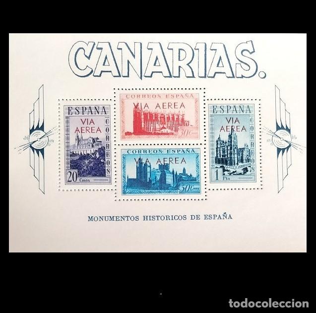 Sellos: Edifil 63 Hojita HB Canarias MNH Sobrecarga ROJA Espa&ntilde;a 1938 Monumentos Hist&oacute;ricos