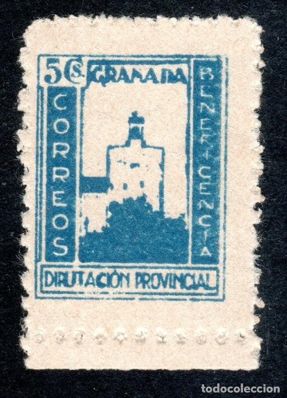 Sellos: GRANADA. DIPUTACI&Oacute;N PROVINCIAL. BENEFICENCIA. 5 CTS.