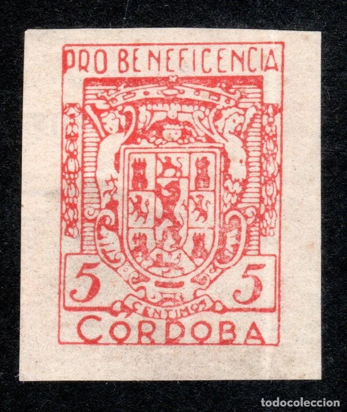 Sellos: C&Oacute;RDOBA. PRO BENEFICENCIA. 5 CTS. SIN DENTAR.