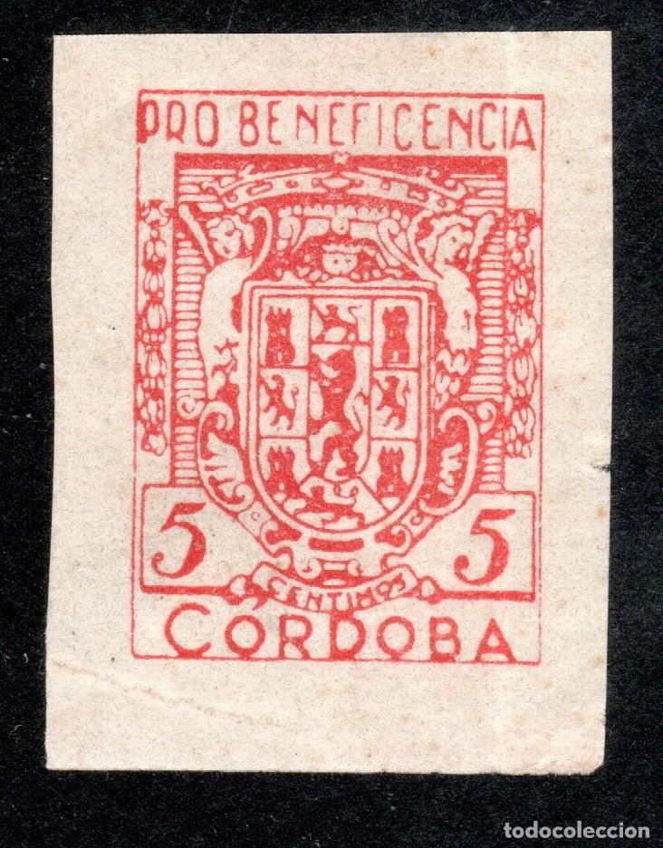 Sellos: C&Oacute;RDOBA. PRO BENEFICENCIA. 5 CTS. SIN DENTAR.