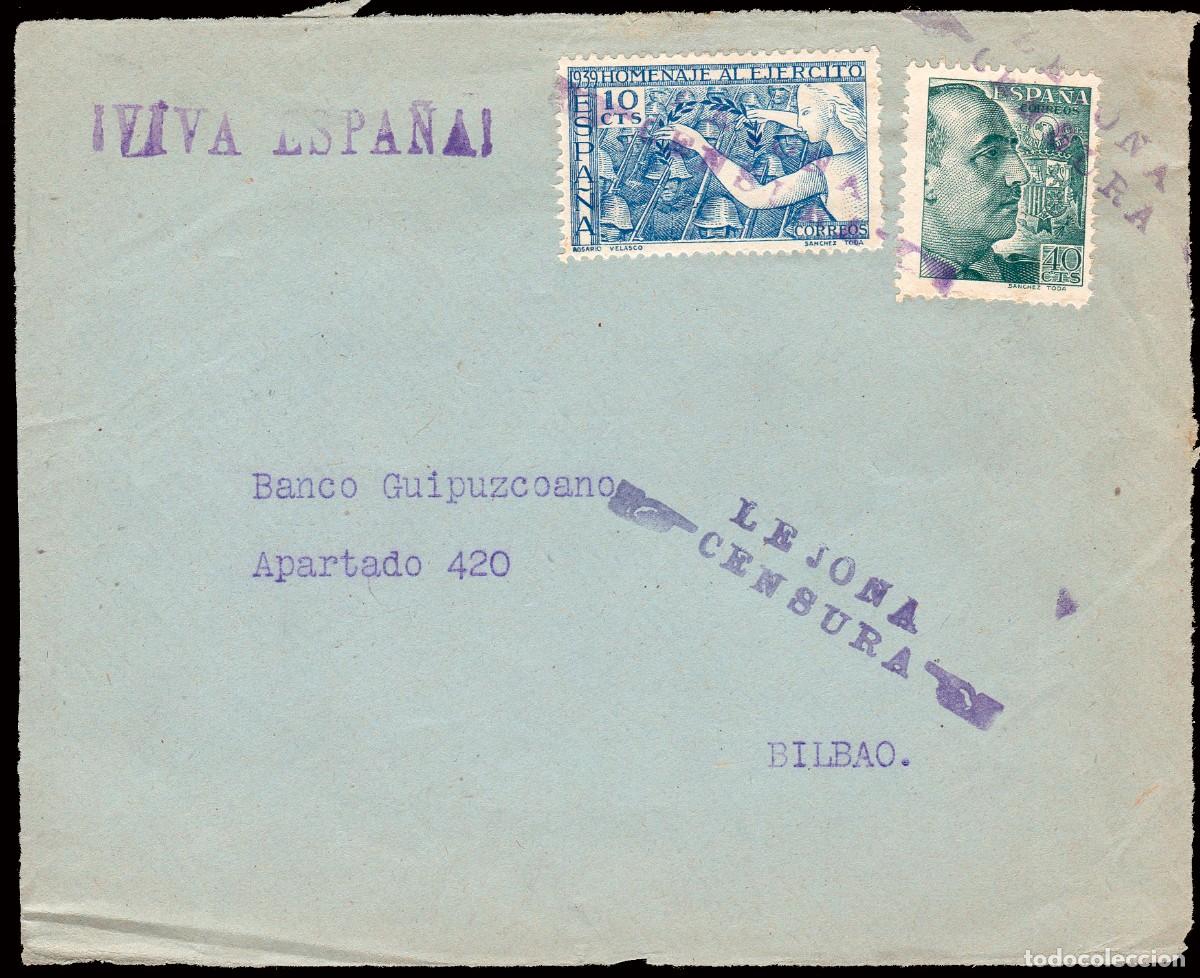 Sellos: Vizcaya - Guerra Civil - Edi o 870+887 - Frontal &rdquo;Lejona - Censura&rdquo; como matasello
