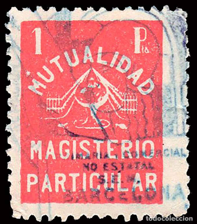 Sellos: Espa&ntilde;a - Guerra Civil - Vi&ntilde;etas Pol&iacute;ticas - S/Cat o - &rdquo;1 Pta. Pro Mutualidad - Magisterio...&rdquo;