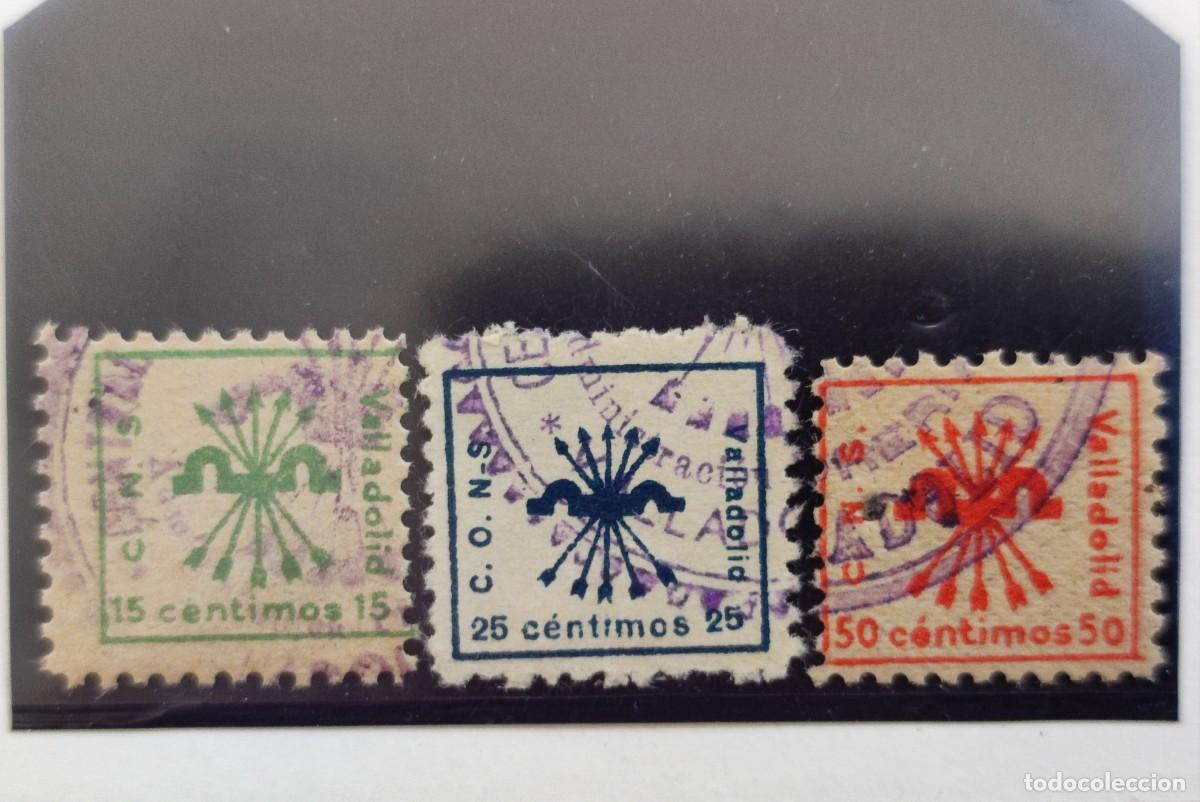 Sellos: ESPA&Ntilde;A. GUERRA CIVIL. 1 C.O.N.S. y 2 C.N.S. VALLADOLID. YUGO Y FLECHAS. FALANGE. Lote 815