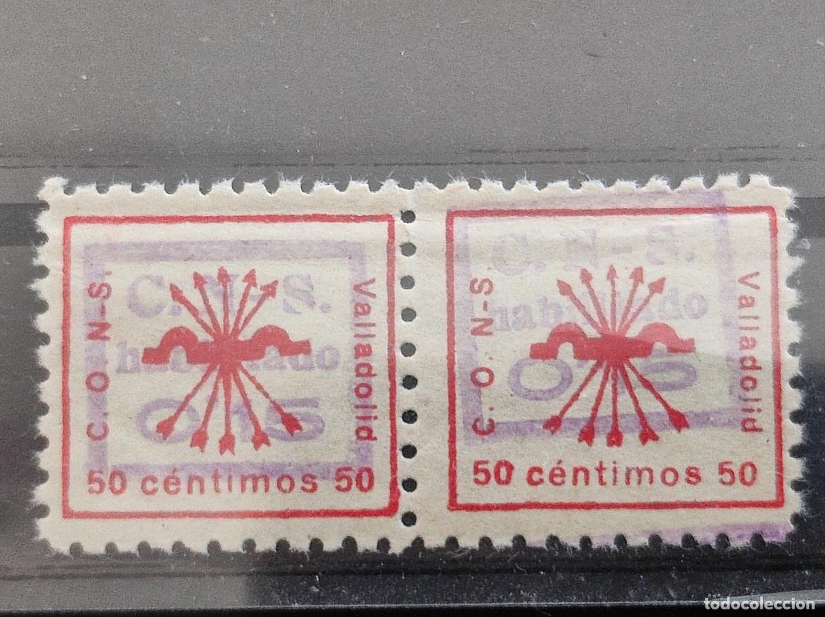 Sellos: ESPA&Ntilde;A. GUERRA CIVIL. Fesofi N&ordm; 4 VALLADOLID. Pareja habilitada y nuevo valor. FALANGE. Lote 816