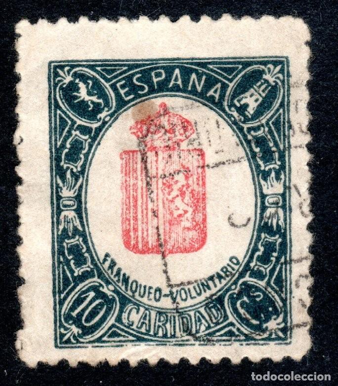 Sellos: REP&Uacute;BLICA ESPA&Ntilde;OLA. FRANQUEO VOLUNTARIO. CARIDAD. 10 CTS.