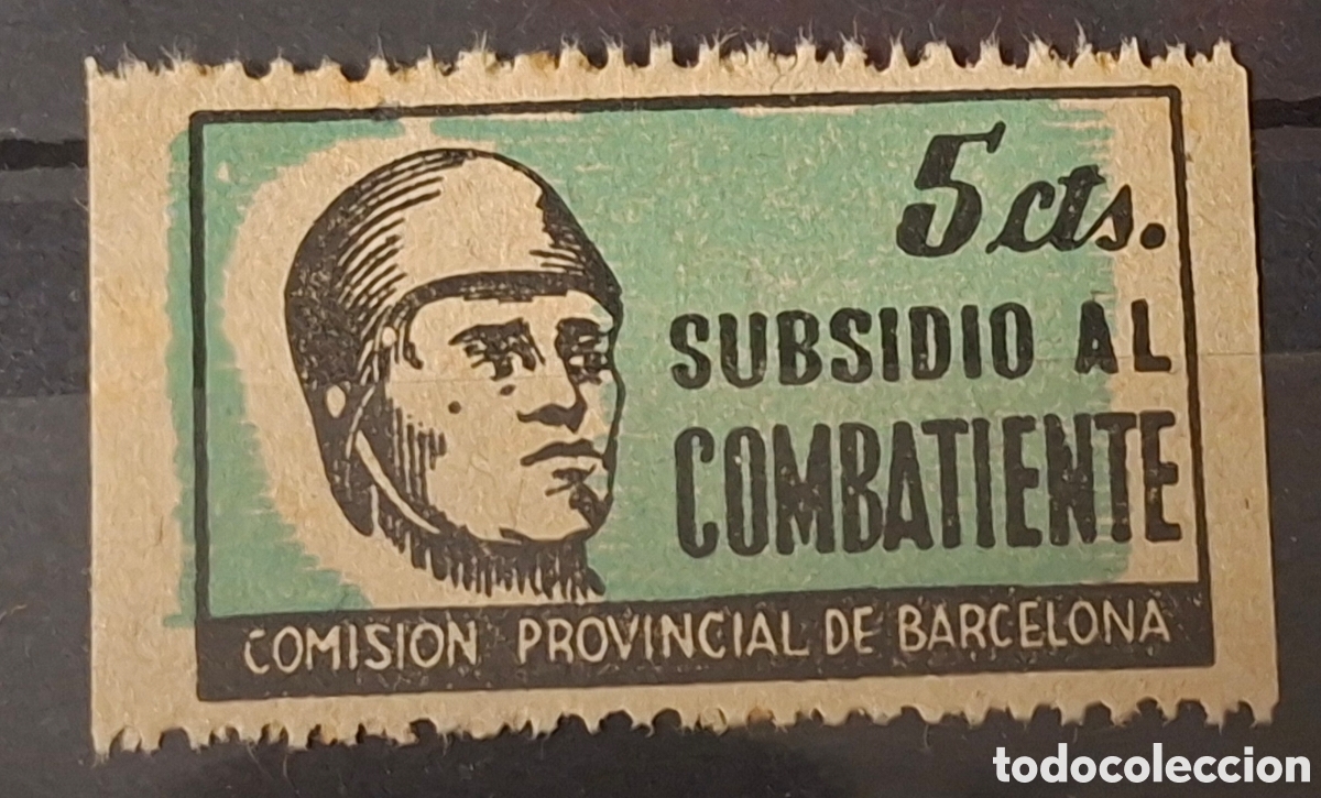 Sellos: Guerra civil Vi&ntilde;eta subsidio al combatiente 5 cts Barcelona