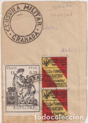 Selos: Medio Frontal de carta. Franqueado y fechado Granada Mar. 1937. Pareja de Franqueo Obligatorio, Timb