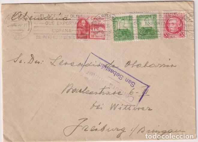 Briefmarken: Sobre de Pamplona a Frisburgo de Brisgovia. Franqueado el 28 Dic. 1936 con Par. Edifil 682 y 687 + C