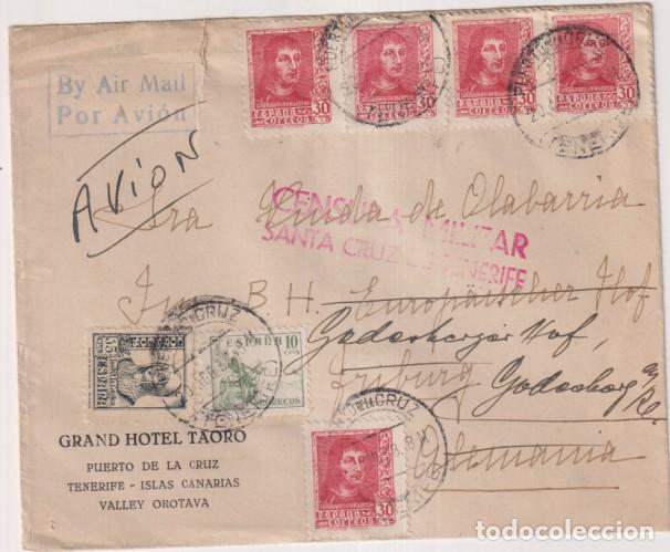 Selos: Sobre con Membrete de Puerto de la cruz-Tenerife a Friburgo (Alemania) Franqueado el 20 Ago. 1938. C