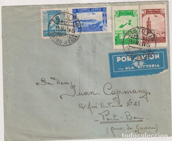 Sellos: Sobre de tistut&iacute;n (Marruecos) a port Bou. May. 1940 con Edifil 186,187,191 y Sobretasa Obl. Mut. de