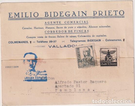 Briefmarken: Tarjeta con Membrete de Valladolid a Pamplona del 28 Feb. 1938. Franqueado con Edifil 819 y 10 Cts.