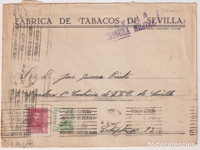 Sellos: Sobre con Membrete de F&aacute;brica de Tabacos de Sevilla a Sr. J. G. P. 8&ordf; Bandera, 1&ordf; Centuria F.E.T. de