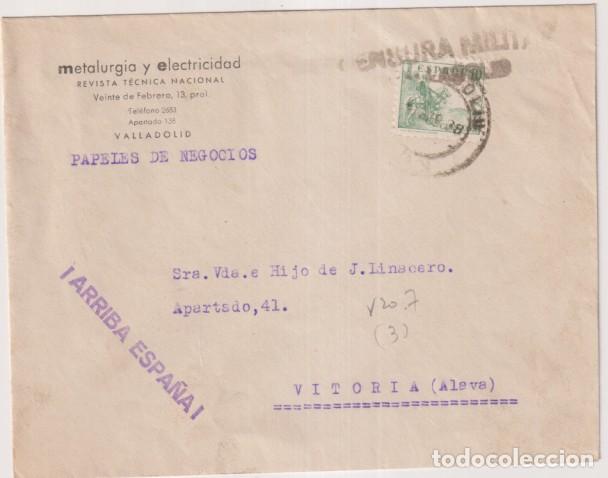 Sellos: Sobre con Membrete de Valladolid a Vitoria, de Ago. 1938. Con Censura Militar de Valladolid