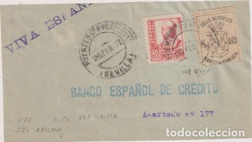 Francobolli: Frontal de Carta Patri&oacute;tica. de Fuentes de Andaluc&iacute;a (Sevilla) a B. E. de Cr&eacute;dito. Fechado el 26 Feb