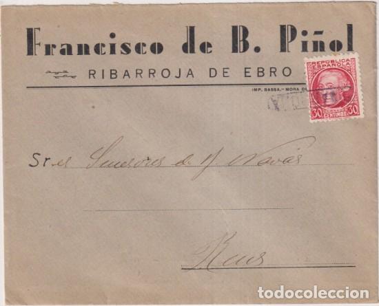 Francobolli: Sobre Con Membrete de Ribarroja de Ebro (Tarragona) a Reus de Jun 193(6 u 8) en Fechador de Reus. Co