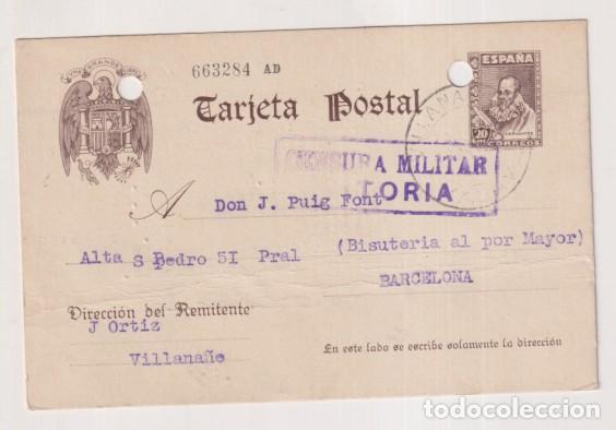 Sellos: Tarjeta entero Postal 86 de 1930-1940. De Villana&ntilde;o a Barcelona del 13 oct. 1939. Con Censura milita
