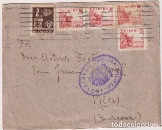 Sellos: Sobre de Tarragona a Reus del 24 Ago. 1938. Franqueado con Edifil 118 (4) y ayuntamiento de Barcelon