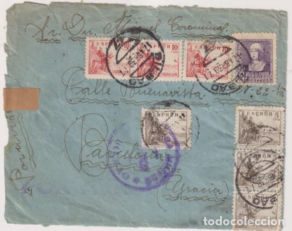 Sellos: Frontal de Carta de Bilbao a Barcelona del 17 Abr. 1939. Con Censura Militar de Barcelona