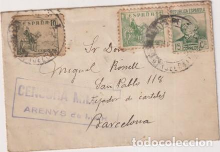Sellos: Peque&ntilde;o sobre de Arenys de Mar a Barcelona. de Nov. 1939. Con Censura Militar de Arenys de mar