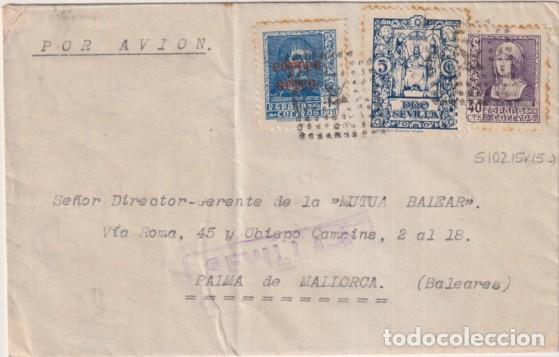 Sellos: Sobre con Membrete, Eduardo P. Moore-Sevilla a palma de Mallorca. Avi&oacute;n. Franqueado con Edifil 846,