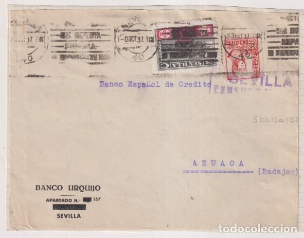 Sellos: Frontal de Carta con Membrete Banco Urquijo-Sevilla a B. E. de Cr&eacute;dito-Azuaga. Franqueo Edifil 823a