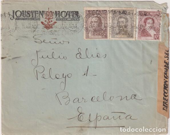 Sellos: Sobre con Membrete Jousten Hotel Buenos Aires a Barcelona del 18 Ene. 1940. Con Censura de la Direcc