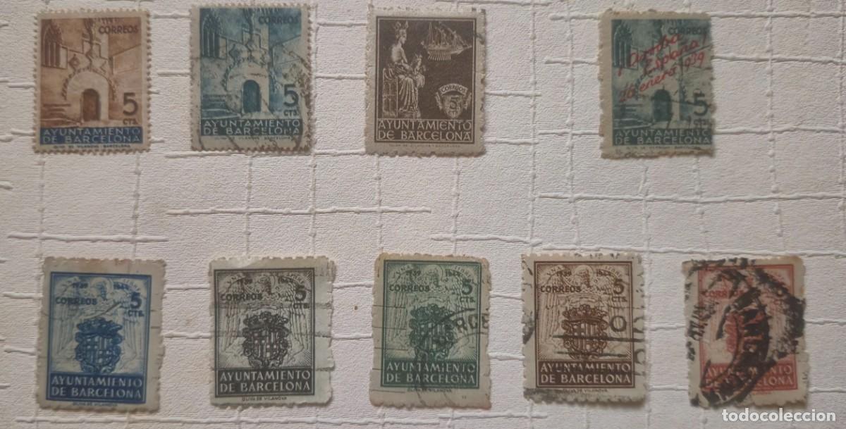 Sellos: Lote Colecci&oacute;n 9 Sellos Locales Ayuntamiento Barcelona Guerra Civil y Posguerra