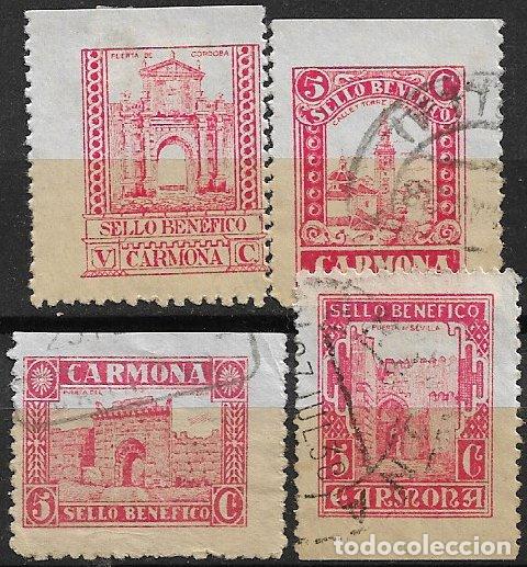 Sellos: SELLOS LOCALES, Guerra Civil, SEVILLA, Carmona, FESOFI n&ordm; 9, 13, 17 y 21 (o) / *