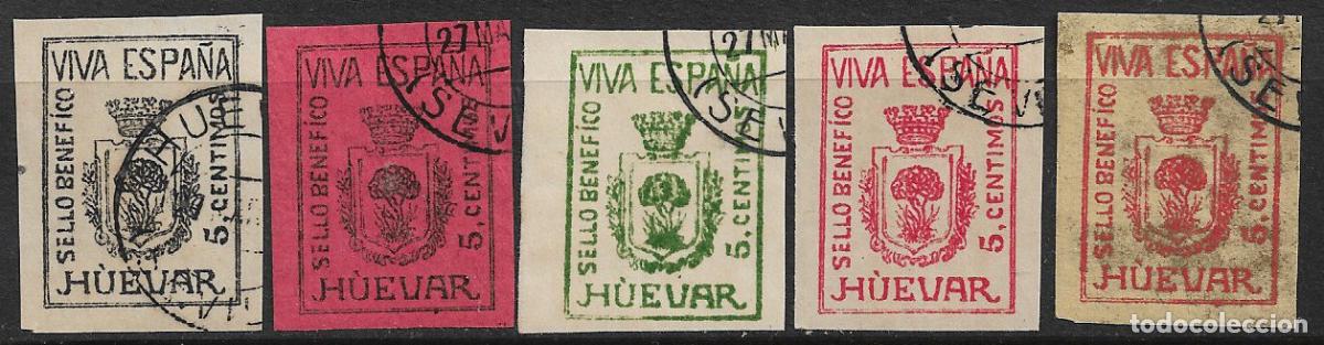 Sellos: SELLOS LOCALES, Guerra Civil, SEVILLA, Huevar, FESOFI n&ordm; 1s a 5s (o)