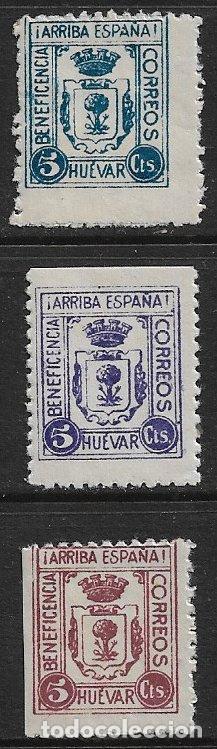 Sellos: SELLOS LOCALES, Guerra Civil, SEVILLA, Huevar, FESOFI n&ordm; 26 a 28 * *