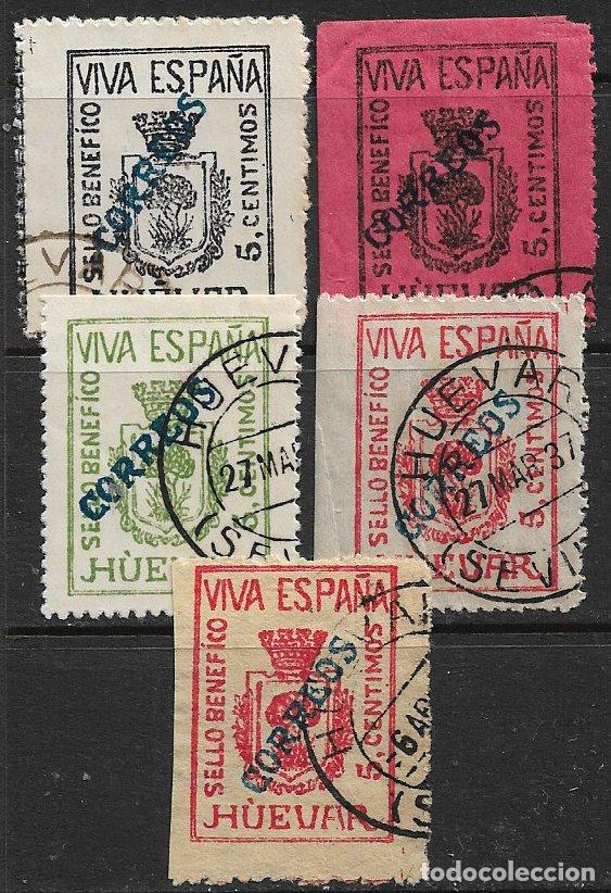 Sellos: SELLOS LOCALES, Guerra Civil, SEVILLA, Huevar, FESOFI n&ordm; 6 a 10 (o) completa