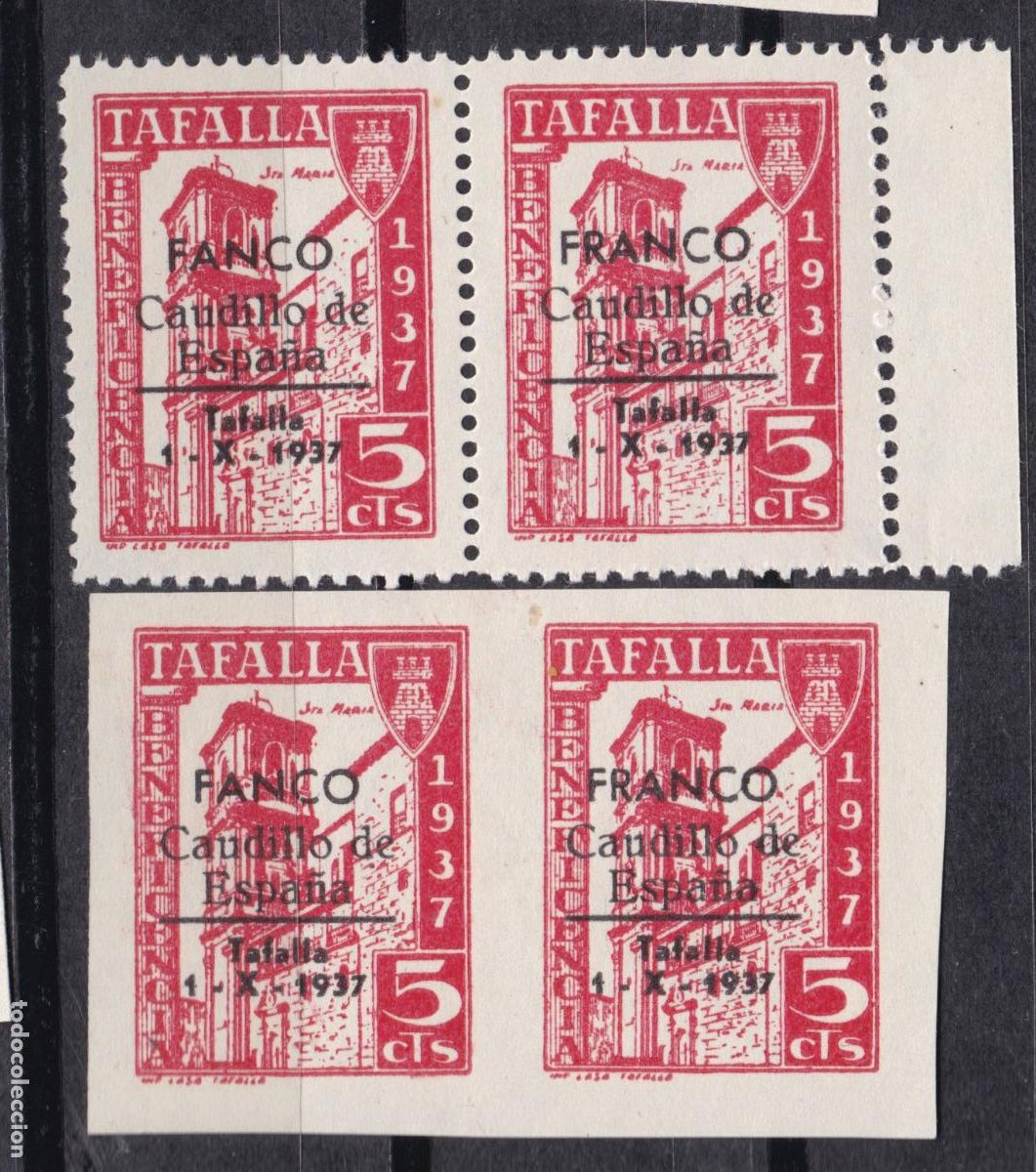 Sellos: CLR17- Guerra Civil . Locales Ben&eacute;ficos . TAFALLA 10/10a y 10s/10sa. VARIEDAD FANCO** Sin Fijasellos