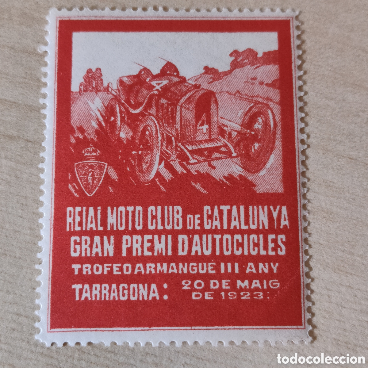 Sellos: Vi&ntilde;eta Gran Premi Autocicles Reial Moto Club de Catalunya Tarragona 20 Maig 1923