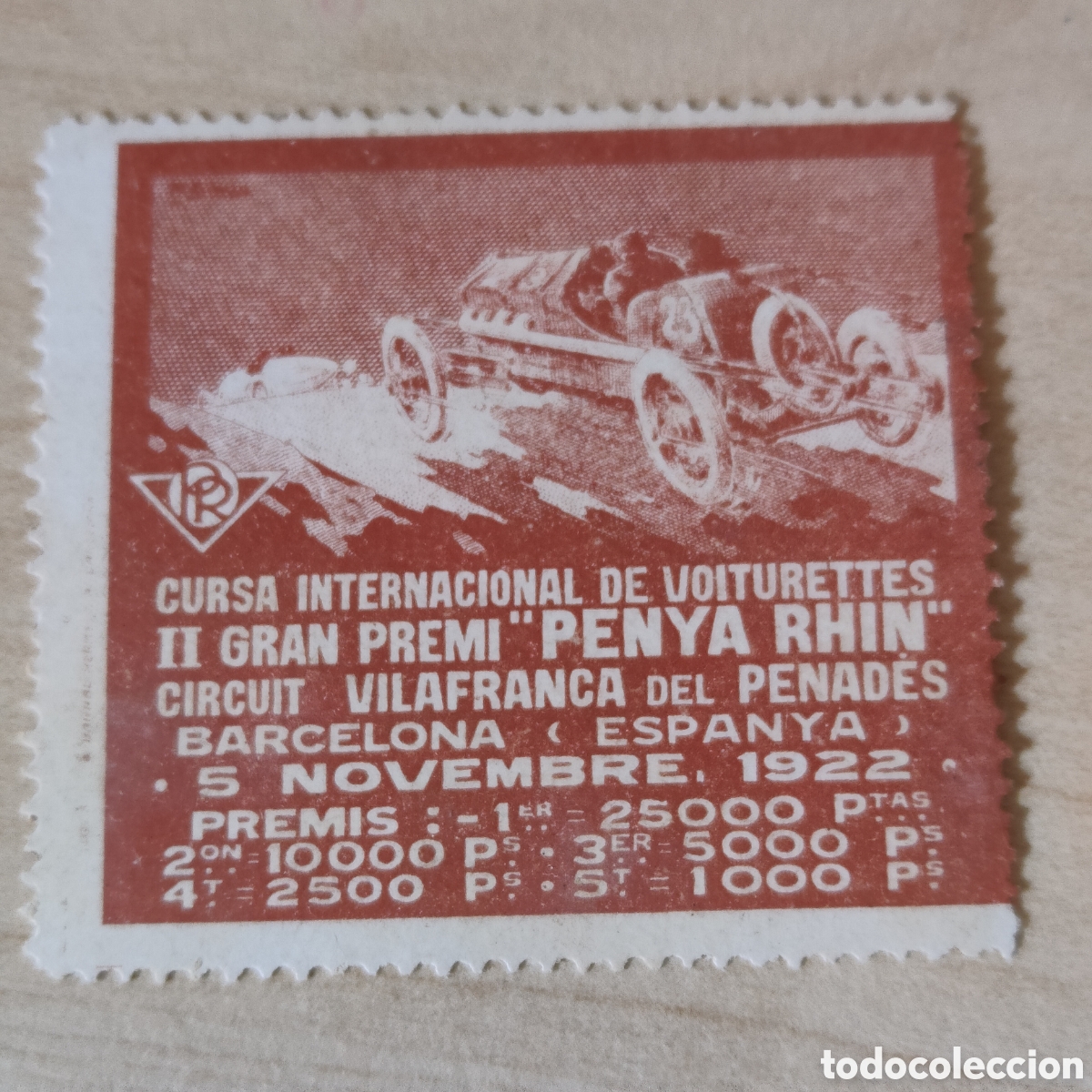 Sellos: Vi&ntilde;eta Gran Premi de Voiturettes Penya Rhin Barcelona 1923