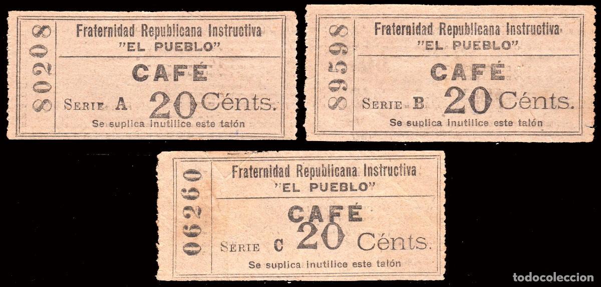 Sellos: Espa&ntilde;a - Guerra Civil - Vi&ntilde;etas Pol&iacute;ticas - S/Cat - 3 cupones &rdquo;Fraternidad Republicana Instructiva..