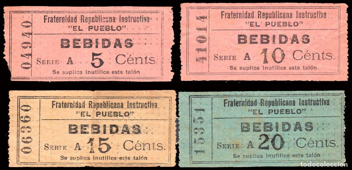 Sellos: Espa&ntilde;a - Guerra Civil - Vi&ntilde;etas Pol&iacute;ticas - S/Cat - 4 cupones &rdquo;Fraternidad Republicana Instructiva..