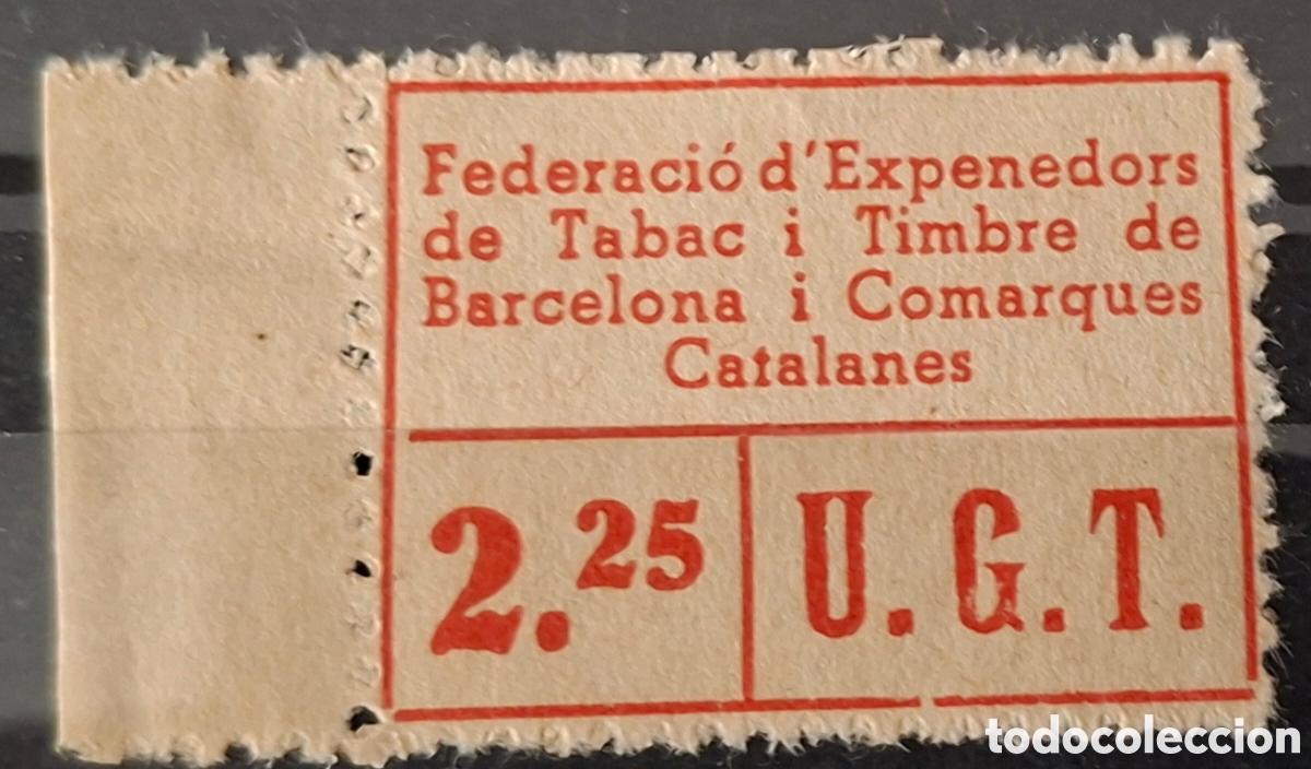 Sellos: Guerra civil Vi&ntilde;eta UGT Federacio d Expenedors de Tabac i timbre de Barcelona i Comarques catalanes