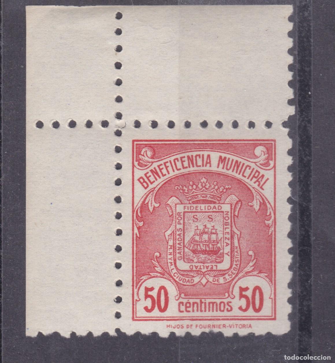 Sellos: AA1- FISCALES LOCALES . Beneficencia Municipal SAN SEBASTIAN 50 Cts ** Sin Fijasellos LUJO