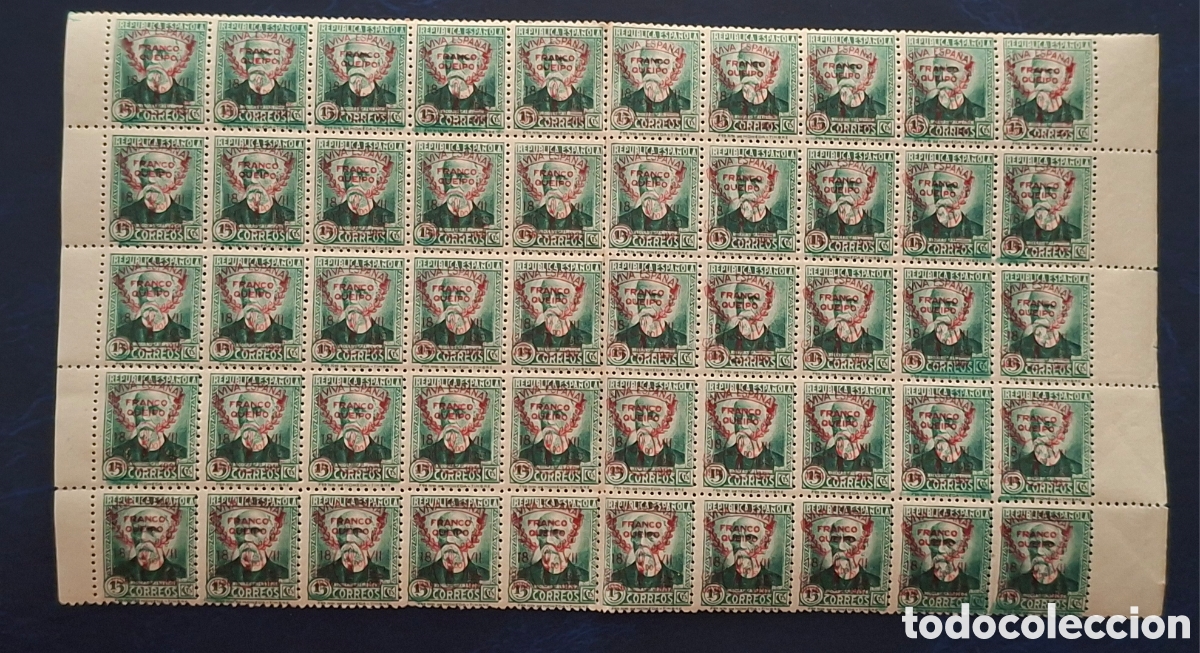 Sellos: Emisiones locales sevilla Franco Queipo Bloque de 50 sellos Error falta s&iacute;laba DO