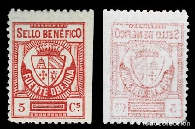 Sellos: Guerra Civil FUENTE OBEJUNA Fesofi n&ordm; 1 Variedad CALCADO AL REVERSO Sin fijasellos