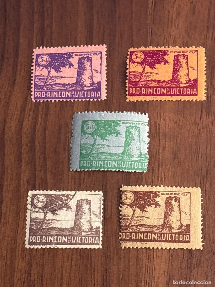 Sellos: Lote de 5 vi&ntilde;etas ben&eacute;ficas/locales de la Guerra Civil Espa&ntilde;ola, Pro-Rinc&oacute;n de la Victoria (M&aacute;laga),