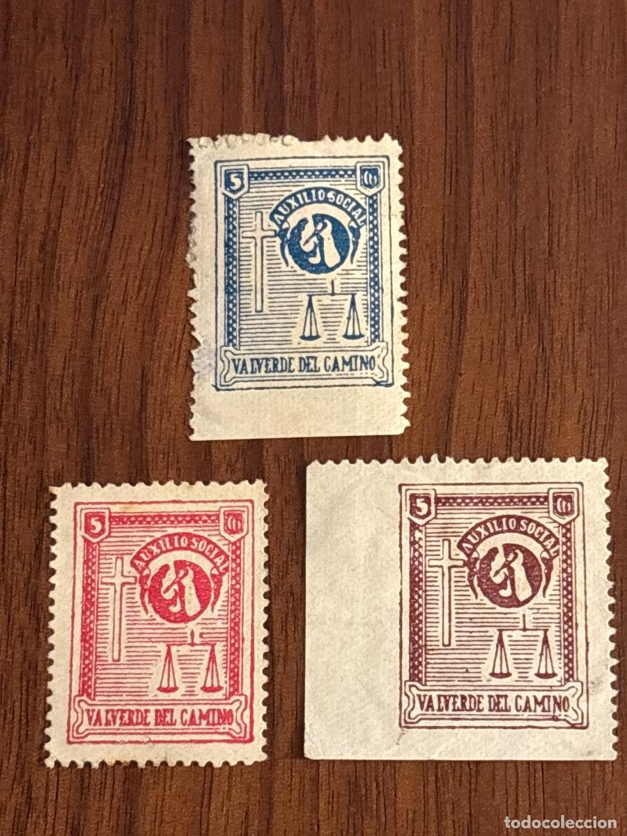 Sellos: VALVERDE DEL CAMINO (HUELVA) &ndash; AUXILIO SOCIAL &ndash; 5 CTS &ndash; LOTE 3 VI&Ntilde;ETAS &ndash; GUERRA CIVIL