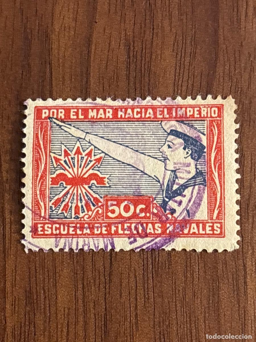 Sellos: Sello/Fiscal espa&ntilde;ol &ldquo;Por el mar hacia el imperio &ndash; Escuela de flechas navales&rdquo;, 50 c. Usado,