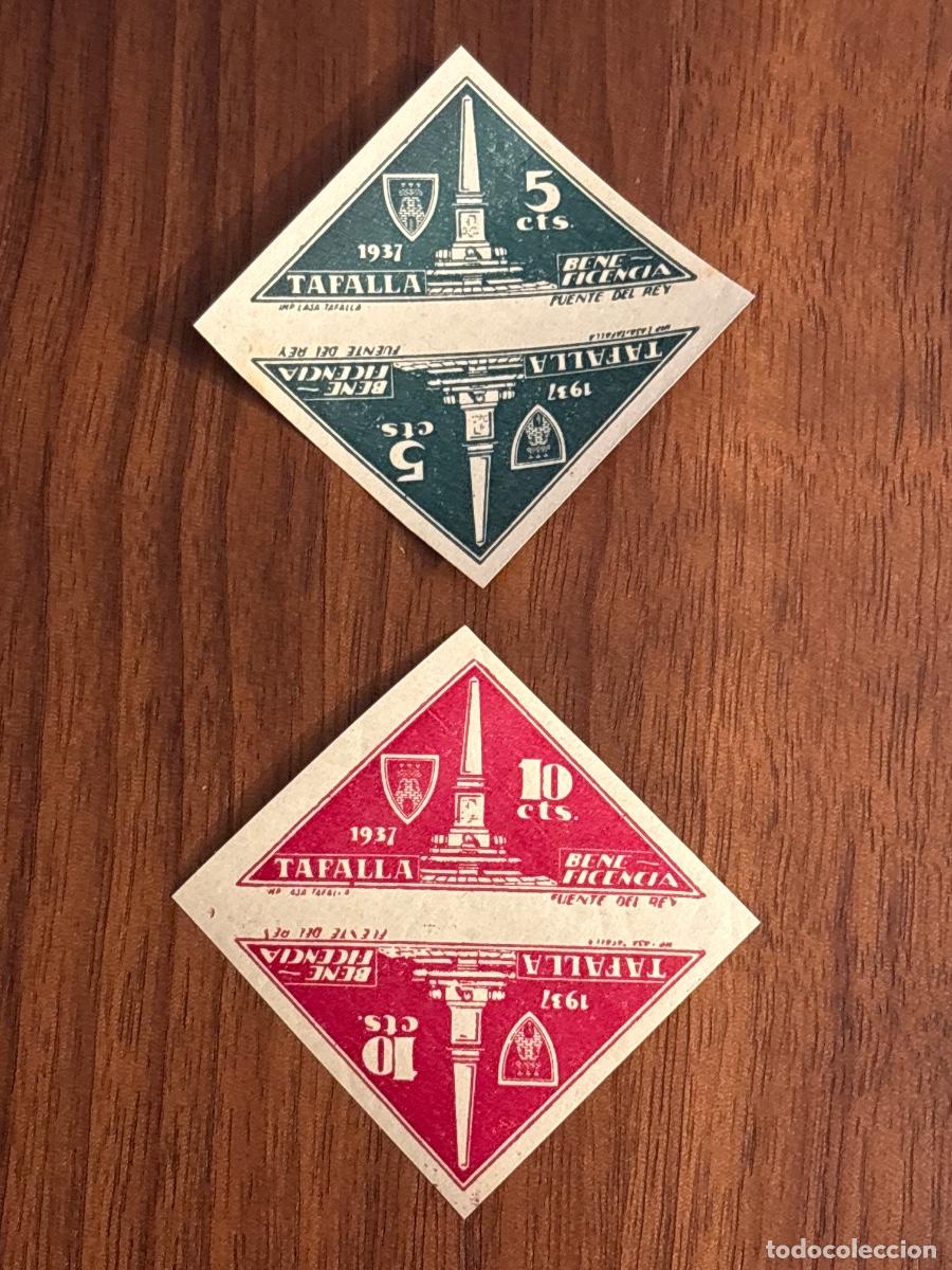 Sellos: Tafalla 1937. Sellos locales/beneficencia 5 y 10 cts. Fuentes del Rey. Nuevos