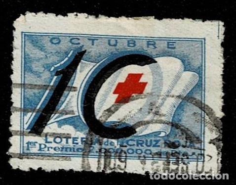 Sellos: 0128 Guerra Civil LOTERIA CRUZ ROJA 10 Octubre Allepuz n&ordm;2199 Variedad Color NEGRO MUY DESPLAZADO MU