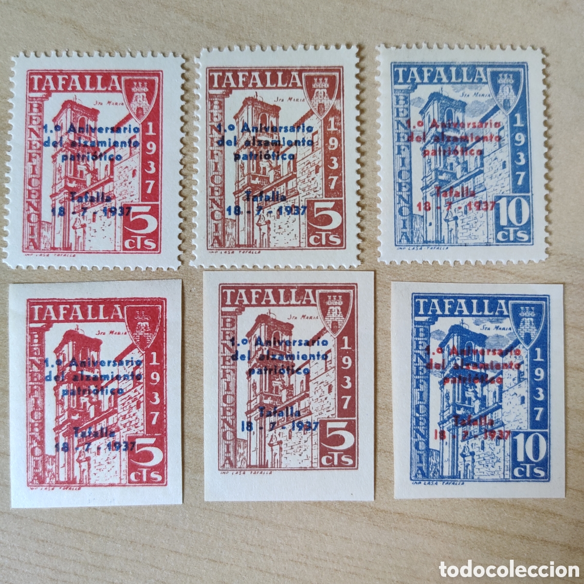 Sellos: a77 Navarra Tafalla 1&deg; Aniversario del Alzamiento Patriotico Allepuz 7 a 9 sin dentar VARIEDADES VER