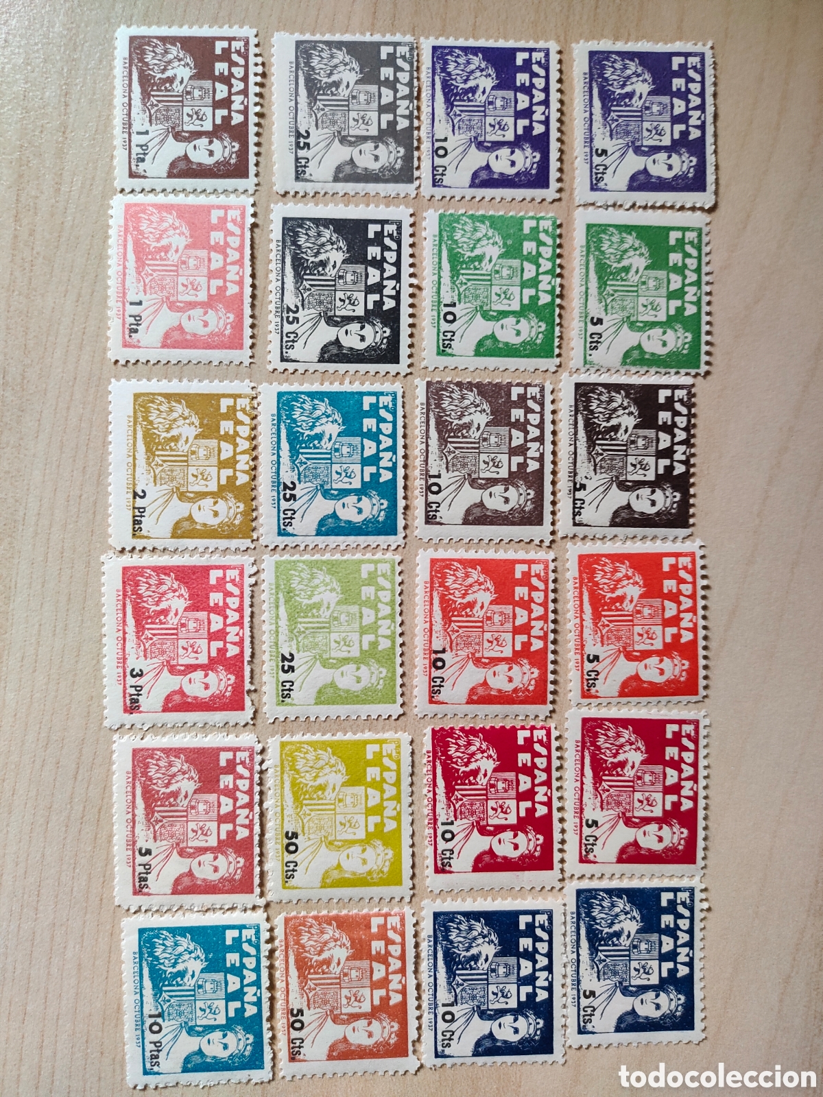 Sellos: Cpx MUY RARO Barcelona Pro Espa&ntilde;a Leal Octubre 1937 Allepuz 173 a 198 SERIE COMPLETA VER